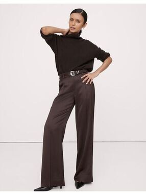 Banana Republic High-Rise Wide-Leg Italian Satin Pant Chocolate Ganache Brown 12